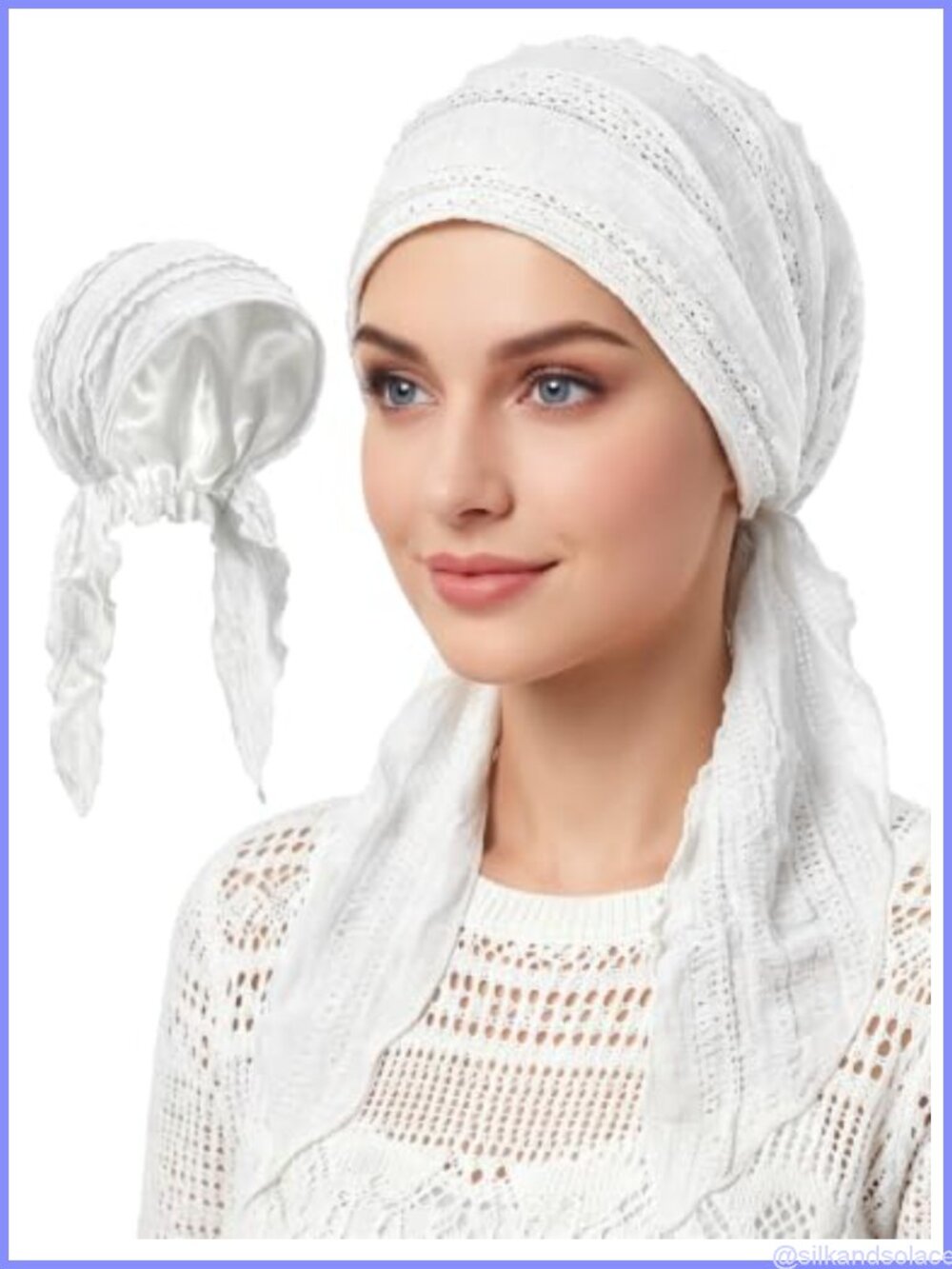 Lace Chiffon Pre-Tied Headscarf Slip-On Turban Cap Ruffle Edge